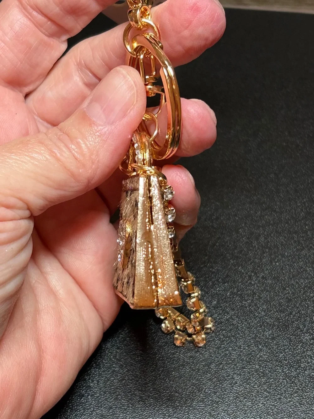 Leopard Print Purse Charm Keychain - Gold with Crystal Accents